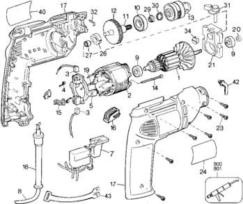 Default Diagram and Parts List for 2165-36 Type 1 Black and Decker Hammer Drill